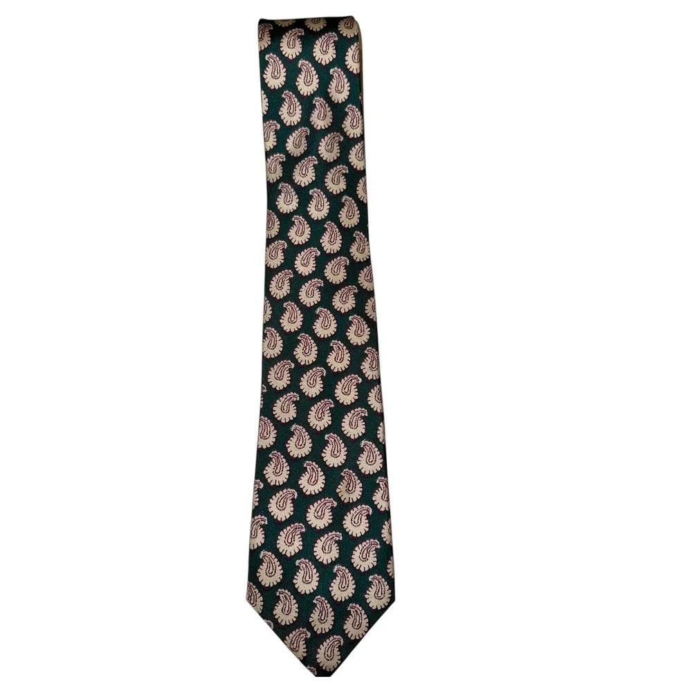 LIBERTY Liberty of London Necktie Mens Silk‎ Green Paisley Pattern Tie A20Q